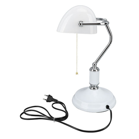 Bankers Table Lamp White Glass Vintage Style Desk Lamp with Retro Pull Chain Switch Reading Table Lamp In Australia - Darrahopens