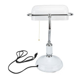 Bankers Table Lamp White Glass Vintage Style Desk Lamp with Retro Pull Chain Switch Reading Table Lamp