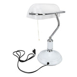 Bankers Table Lamp White Glass Vintage Style Desk Lamp with Retro Pull Chain Switch Reading Table Lamp