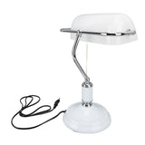 Bankers Table Lamp White Glass Vintage Style Desk Lamp with Retro Pull Chain Switch Reading Table Lamp