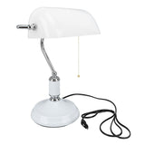 Bankers Table Lamp White Glass Vintage Style Desk Lamp with Retro Pull Chain Switch Reading Table Lamp