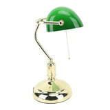 Bankers Lamp Green Glass Lampshade Warm Desk Vintage Library Lamp with Pull Chain Switch Iron Base E26 Holder for Office