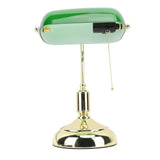 Bankers Lamp Green Glass Lampshade Warm Desk Vintage Library Lamp with Pull Chain Switch Iron Base E26 Holder for Office