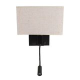 Bedside Wall Lamp LED Black Iron Electroplating Hardwired with Linen Lampshade Bedroom Wall Sconce for Living Room Hotel Corridor