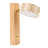 Rotating Stone Wall Sconce with Switch LED Warm Light Adjustable Angle Rustic Industrial Wall Lamp for Bedside Reading Original Wood Color