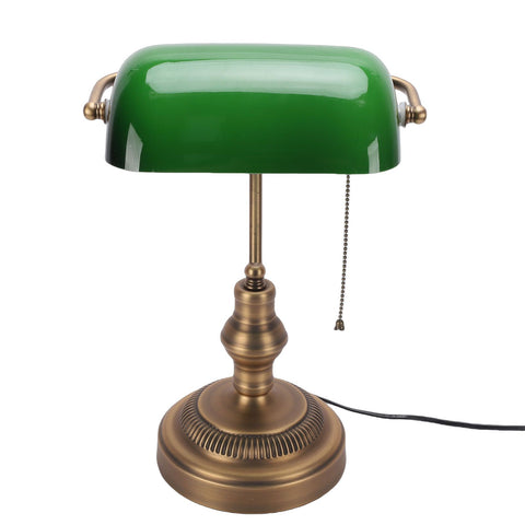 Green Glass Bankers Desk Lamp Retro Antique Library Lamp with Pull Chain Switch Plug in Fixture EU Plug 220V In Australia - Darrahopens