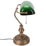 Green Glass Bankers Desk Lamp Retro Antique Library Lamp with Pull Chain Switch Plug in Fixture EU Plug 220V