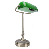 Vintage Desk Lamp Plug In Table Lamp with Green Glass Shade Pull Chain Switch for Home Bedroom Study Room EU Plug 220V