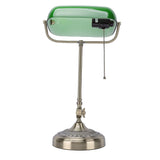 Vintage Desk Lamp Plug In Table Lamp with Green Glass Shade Pull Chain Switch for Home Bedroom Study Room EU Plug 220V