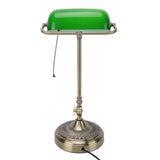 Vintage Desk Lamp Plug In Table Lamp with Green Glass Shade Pull Chain Switch for Home Bedroom Study Room EU Plug 220V
