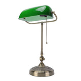 Vintage Desk Lamp Plug In Table Lamp with Green Glass Shade Pull Chain Switch for Home Bedroom Study Room EU Plug 220V