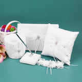 5pcs/set White Wedding Supplies Satin Flower Girl Basket + Ring Bearer Pillow + Guest Book + Pen Holder + Bride Garter Set In Australia - Darrahopens