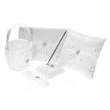 5pcs/set White Wedding Supplies Satin Flower Girl Basket + Ring Bearer Pillow + Guest Book + Pen Holder + Bride Garter Set