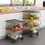 Movable Iron Storage Shelf 2 Layer Tier Drying Mesh Basket Metal Rack with Wheels Storing Fruit Vegetable Toys Space Saving Organizer for Kitchen Living Room Table In Australia - Darrahopens