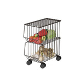Movable Iron Storage Shelf 2 Layer Tier Drying Mesh Basket Metal Rack with Wheels Storing Fruit Vegetable Toys Space Saving Organizer for Kitchen Living Room Table