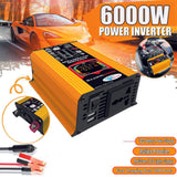 Modified Sine Wave Inverter High Frequency 6000W Power Watt Power Inverter DC 12V to AC 110V Converter Car Power Charger Inverter with 2.1A Dual USB Port Battery Clips Car Cigarette Plug LCD Display Screen