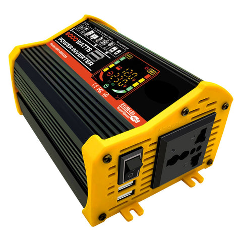 Modified Sine Wave Inverter High Frequency 6000W Peak Power Watt Power Inverter DC 12V to AC 220V Converter Car Power Charger Inverter with 2.1A Dual USB Port Battery Clips Display Screen