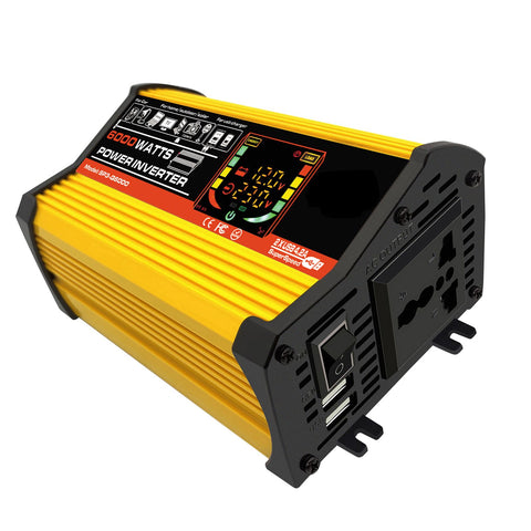 Modified Sine Wave Inverter High Frequency 6000W Peak Power Watt Power Inverter DC 12V to AC 110V Converter Car Power Charger Inverter with 2.1A Dual USB Port Battery Clips Display Screen