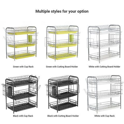 3-Tier Rustproof Dish Drying Rack Carbon Steel Dish Rack Multifunctional Organizer Dish Drainer with Drainboard Hooks Utensil Holder In Australia - Darrahopens