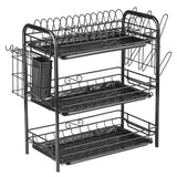 3-Tier Rustproof Dish Drying Rack Carbon Steel Dish Rack Multifunctional Organizer Dish Drainer with Drainboard Hooks Utensil Holder In Australia - Darrahopens