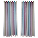 Star Curtains Stars Blackout Curtains for Kids Girls Bedroom Living Room Colorful Double Layer Star Window Curtains, 2 Panels (53''W x 85''L，Purple)