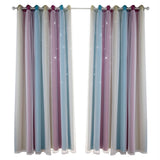 Star Curtains Stars Blackout Curtains for Kids Girls Bedroom Living Room Colorful Double Layer Star Window Curtains, 2 Panels (53''W x 108''L，Purple)