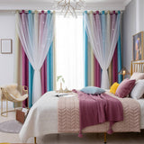 Star Curtains Stars Blackout Curtains for Kids Girls Bedroom Living Room Colorful Double Layer Star Window Curtains, 2 Panels (53''W x 108''L，Purple)