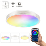 Smart Ceiling Light 11-inch 15W Flush Mount Wi-Fi Ceiling Lamp 2700K-6500K White & RGB Multicolored Dimmable Ceiling Lights Voice Control APP Control Timing Function Intelligent LED Lamps Brushed Nickel (No Hub Required)