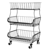 3-Tier Kitchen Carts on Wheels Metal Large Capacity Fruit Vegetable Storage Basket Pantry Utility Cart with Mesh Baskets for Kitchen Bathroom Living Room Office