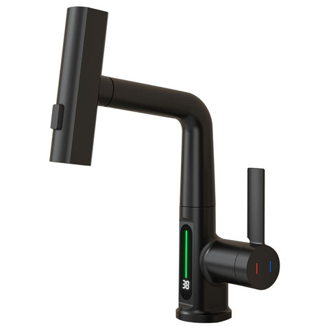 Kitchen Faucet with Pull Down Sprayer LED Temperature Display Adjustable Height and 360 Degrees Swivel 3 Modes Single-Handle Stainless Steel Pull-Out Basin Mixer Tap In Australia - Darrahopens