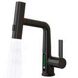 Kitchen Faucet with Pull Down Sprayer LED Temperature Display Adjustable Height and 360 Degrees Swivel 3 Modes Single-Handle Stainless Steel Pull-Out Basin Mixer Tap