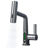 Kitchen Faucet with Pull Down Sprayer LED Temperature Display Adjustable Height and 360 Degrees Swivel 3 Modes Single-Handle Stainless Steel Pull-Out Basin Mixer Tap