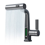 Kitchen Faucet with Pull Down Sprayer LED Temperature Display Adjustable Height and 360 Degrees Swivel 3 Modes Single-Handle Stainless Steel Pull-Out Basin Mixer Tap