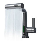 Kitchen Faucet with Pull Down Sprayer LED Temperature Display Adjustable Height and 360 Degrees Swivel 3 Modes Single-Handle Stainless Steel Pull-Out Basin Mixer Tap