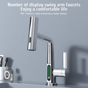 Kitchen Faucet with Pull Down Sprayer LED Temperature Display Adjustable Height and 360 Degrees Swivel 3 Modes Single-Handle Stainless Steel Pull-Out Basin Mixer Tap In Australia - Darrahopens
