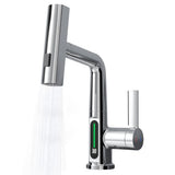Kitchen Faucet with Pull Down Sprayer LED Temperature Display Adjustable Height and 360 Degrees Swivel 3 Modes Single-Handle Stainless Steel Pull-Out Basin Mixer Tap