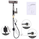 Kitchen Faucet with Pull Down Sprayer LED Temperature Display Adjustable Height and 360 Degrees Swivel 3 Modes Single-Handle Stainless Steel Pull-Out Basin Mixer Tap