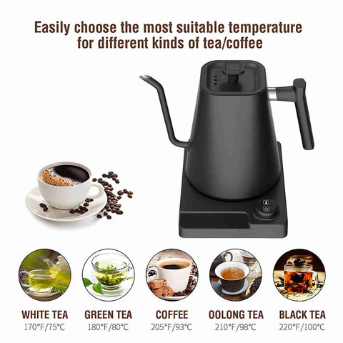 Electric Kettle 1200W 1-24 Hour Timer Hand Brew Coffee Gooseneck Electric Kettle for Home Hotel Office