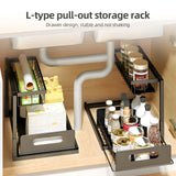 2-Tier Under Sink Organizers and Storage 2 Pack Sliding L-shape Cabinet Organizers Narrow Space Storage Heavy Load Pull Out Multi-purpose Under Sink Storage for Kitchen Bathroom Cabinet
