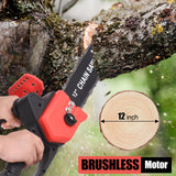 12 inches Cordless Electric Chainsaw with Brushless Motor 48-Volt Lithium-ion Handheld Power Chain Saws with Battery and Charger for Wood Cutting and Tree Pruning