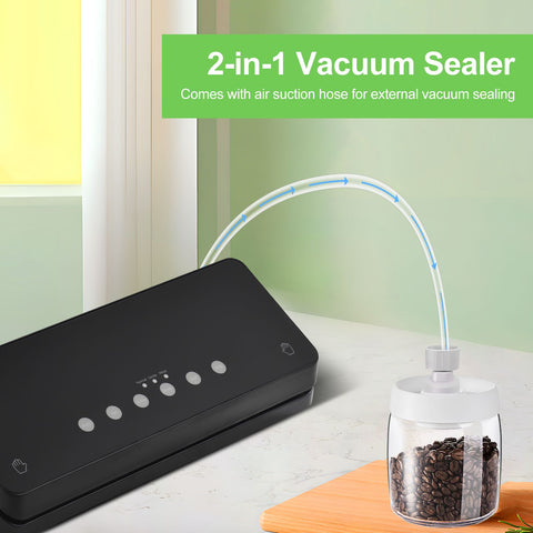 2-in-1 Auto Food Vacuum Sealer Machine for All Food Storage and External Vacuum Seal 60kPa Suction Power Food Bag Sealer Built-in Cutter with 10 Vacuum Seal Bags and Air Suction Hose In Australia - Darrahopens