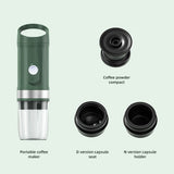 Portable Electric Espresso Coffee Machine Cordless Heat and Cold Brew 3oz Single Serve Mini Coffee Maker with 3-IN-1 Coffee Powder/N Capsule/DG Capsule 20Bar Pump Pressure Rechargeable 9600mAh Battery