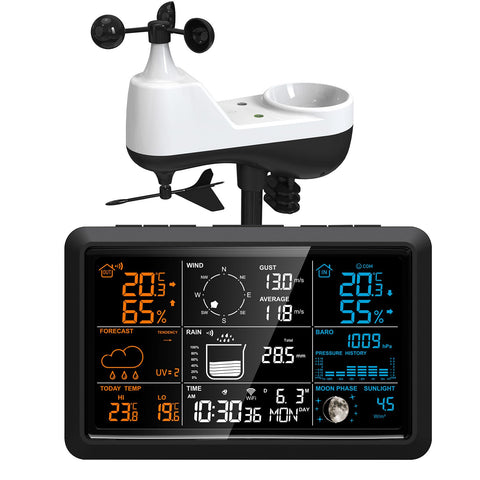 Weather Station with Rain Gauge and Wind Gauge Wireless Indoor Outdoor 5 IN 1 Digital Weather Forecast Humidity Moon Phase Sunlight Temperature Thermometer with Solar Powered Outdoor Sensor for Home In Australia - Darrahopens