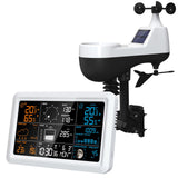 Weather Station with Rain Gauge and Wind Gauge Wireless Indoor Outdoor 5 IN 1 Digital Weather Forecast Humidity Moon Phase Sunlight Temperature Thermometer with Solar Powered Outdoor Sensor for Home