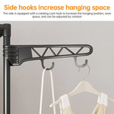 Double Rod Clothes Rack with 6 Storage Shelves Durable Steel Pipe Garment Rack Clothing Rack with 2 Extended Pendant Hooks for Entryway Corner Bedroom