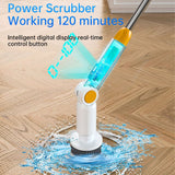 Electric Spin Scrubber with 8 Brush Heads Cordless Cleaning Brush Scrubber 3 Adjustable Handle IPX7 Waterproof LED Digital Display Screen Shower Cleaning Brush for Home Bathroom Kitchen Car