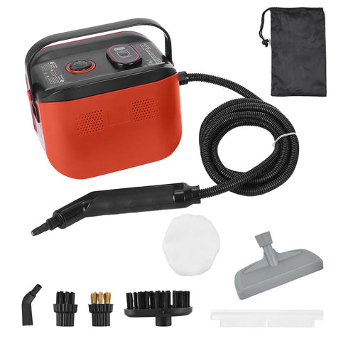 Portable Steam Cleaner 3 Temperature Adjustable Deep Cleaning Machine with 1200ml Water Tank 3 Brush Heads Window Scraper Cloth Cover Storage Bag 1.5m/4.9ft Power Cord for Home Upholstery Clothes Car