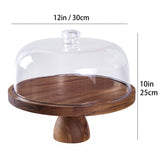 Cake Stand with Lid Multi-Functional Double Side Design 12in Round Cake Holder Wood 2-in-1 Dessert Table Display Set Charcuterie Board with Large Acrylic Cake Dome Cover for Cheese Fruit Platter