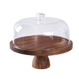 Cake Stand with Lid Multi-Functional Double Side Design 12in Round Cake Holder Wood 2-in-1 Dessert Table Display Set Charcuterie Board with Large Acrylic Cake Dome Cover for Cheese Fruit Platter