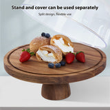 Cake Stand with Lid Multi-Functional Double Side Design 12in Round Cake Holder Wood 2-in-1 Dessert Table Display Set Charcuterie Board with Large Acrylic Cake Dome Cover for Cheese Fruit Platter